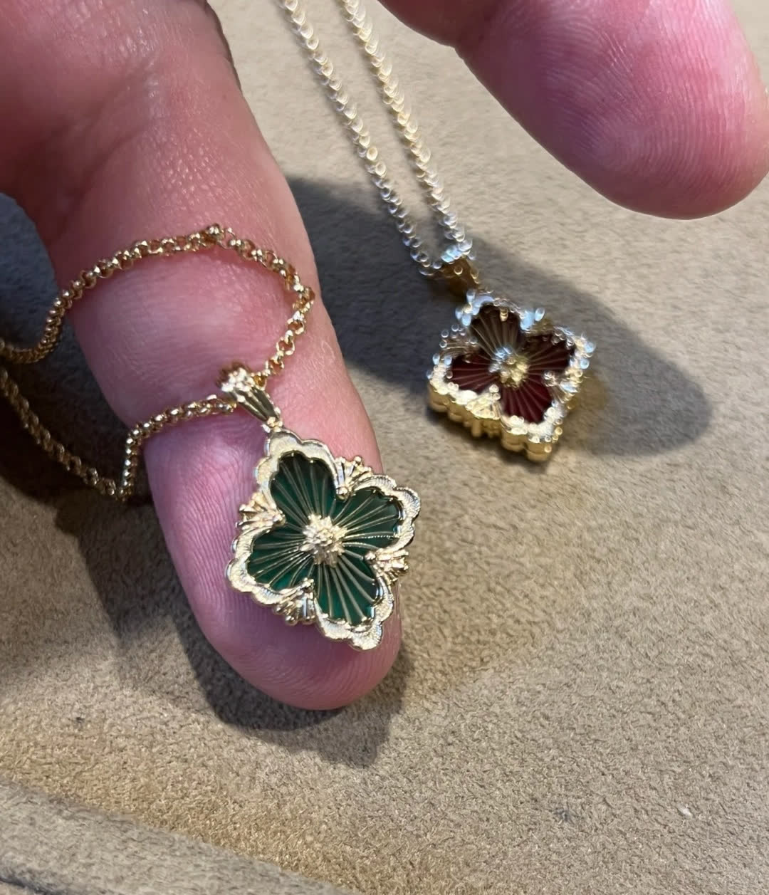 Van Cleef & Arpels Muccellati Gold-Plated Enamel Clover Flower Necklace